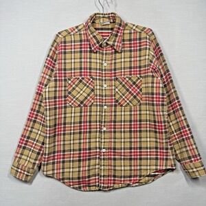 Vintage Big Mac Flannel Shirt Mens L Tan Red Plaid Long Sleeve JCPenney 70s READ